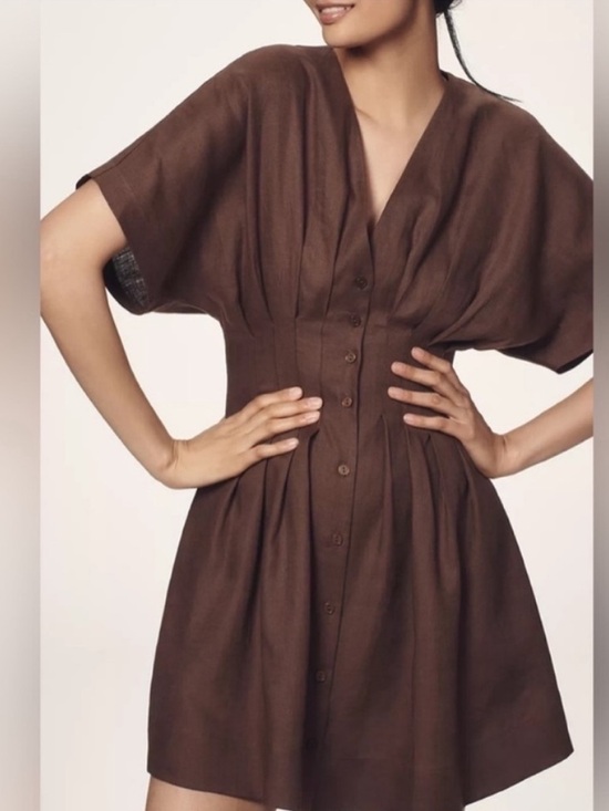 Anthropologie Dresses & Skirts - Anthropologie The Tobie Linen Pleated Mini Shirt Dress by Exquise